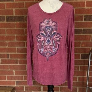 Lucky Lotus Cranberry Hamsa Long Sleeve Top